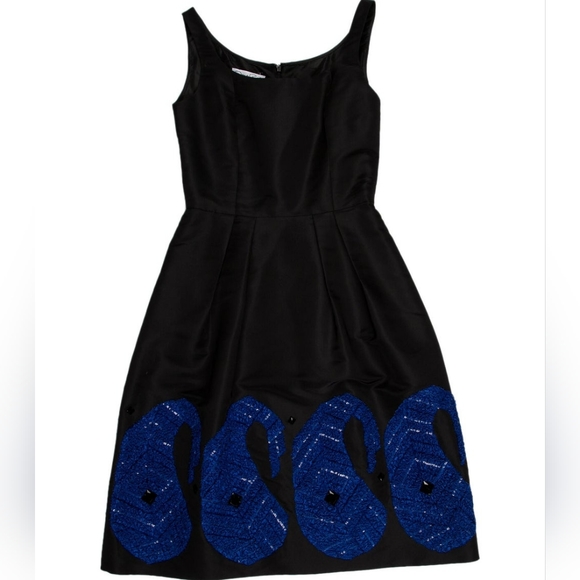 *$4,000 OSCAR DE LA RENTA GORGEOUS BLACK BLUE BEADED RUNWAY SILK DRESS US 0, M - Picture 7 of 13